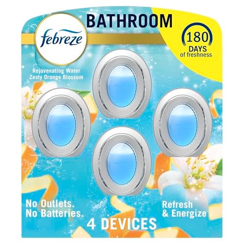 Febreze Bathroom Air Freshener OdorFighting Plug In Alternative Air Fresheners for Home and Bathroom and Kitchen Closet Air Fresheners Refresh Energize Scent 4 Count
