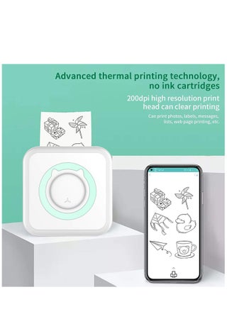 Portable Wireless Printer Mini Pocket Bluetooth Thermal Printers with 13 Rolls Printing Paper Compatible with Android iOS Smartphone for Label Receipt Photo Notes and Memos - view 5