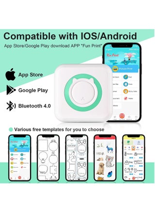 Portable Wireless Printer Mini Pocket Bluetooth Thermal Printers with 13 Rolls Printing Paper Compatible with Android iOS Smartphone for Label Receipt Photo Notes and Memos - view 3