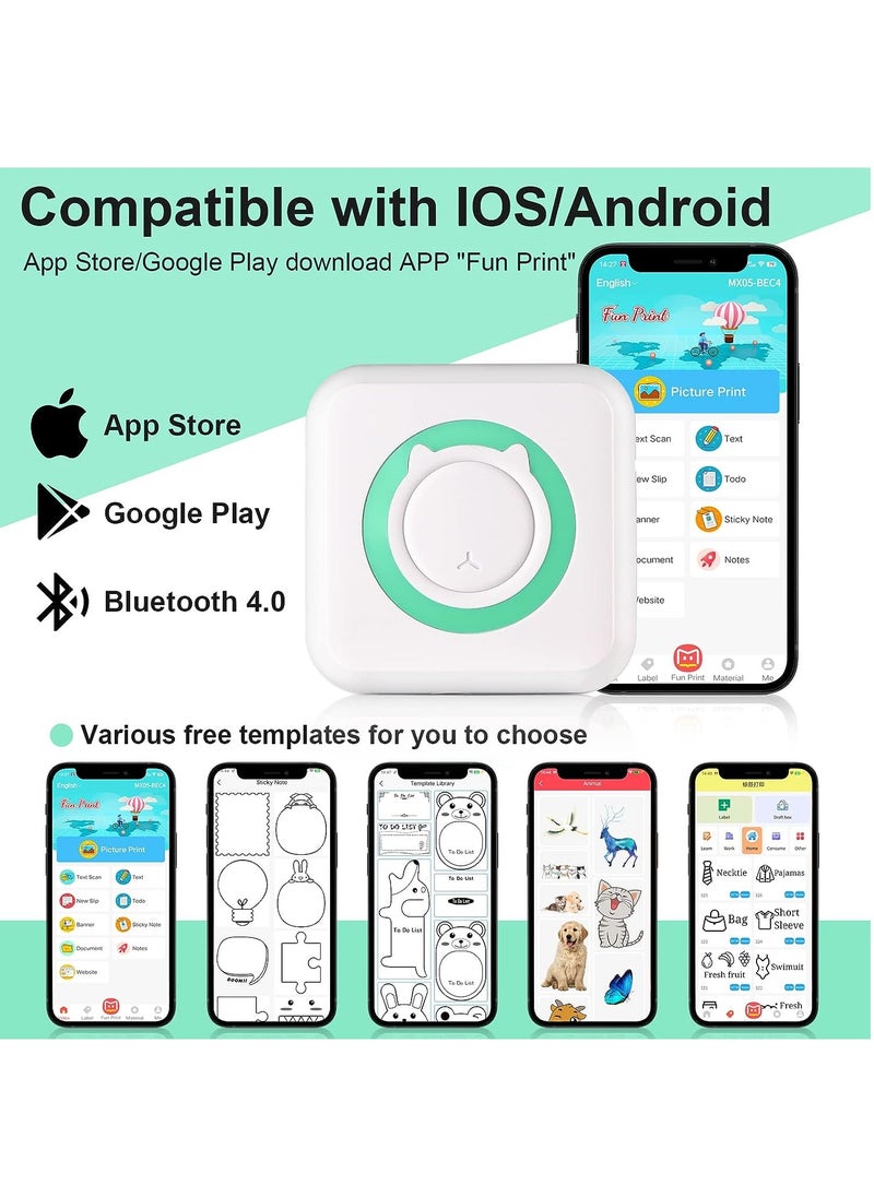 Joyelink - Portable Wireless Printer Mini Pocket Bluetooth Thermal Printers with 13 Rolls Printing Paper Compatible with Android iOS Smartphone for Label Receipt Photo Notes and Memos - Image 1