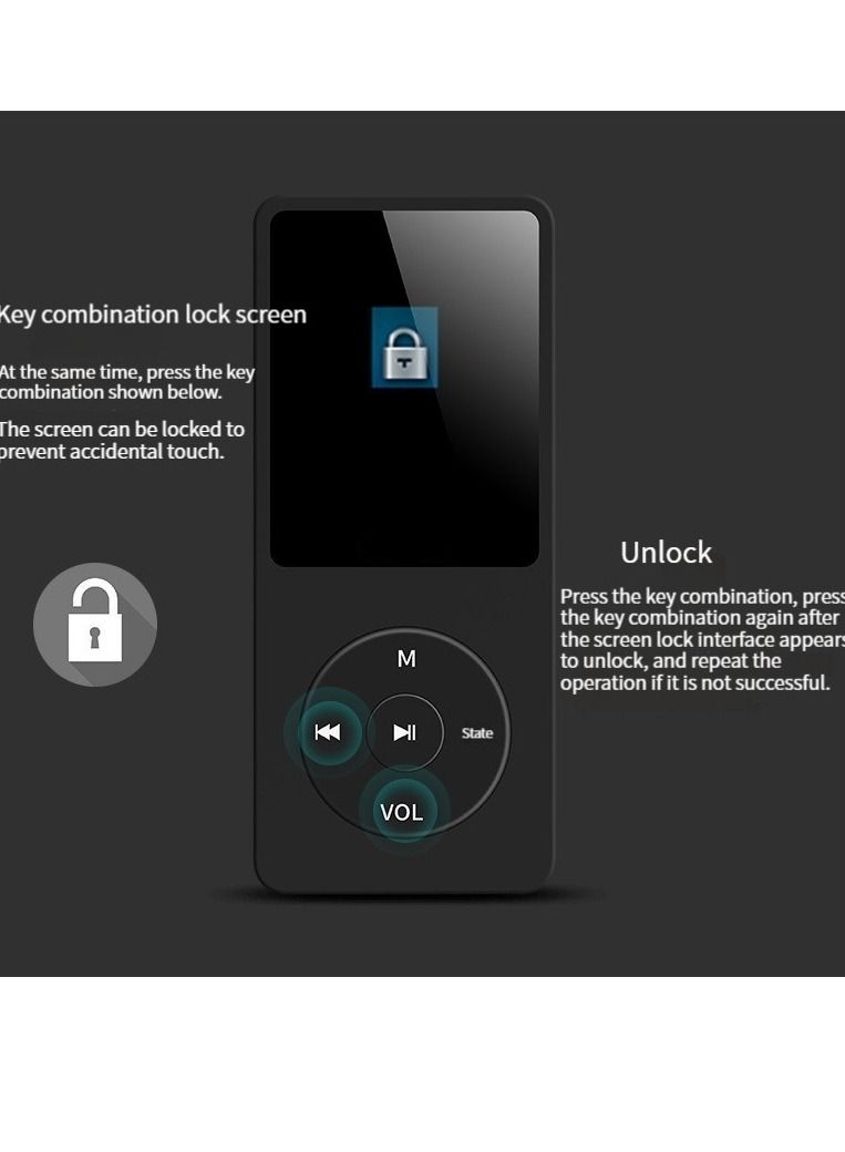 مشغل موسيقى رياضي للطلاب MIAOYAN Mini Walkman MP3 MP4 مع شاشة وبطاقة قابلة للإدراج (أسود) - Image 1