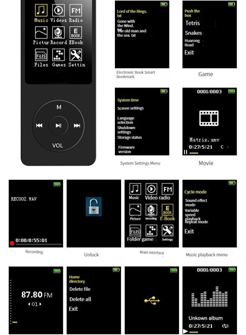 مشغل موسيقى رياضي للطلاب MIAOYAN Mini Walkman MP3 MP4 مع شاشة وبطاقة قابلة للإدراج (أسود) - Image 2