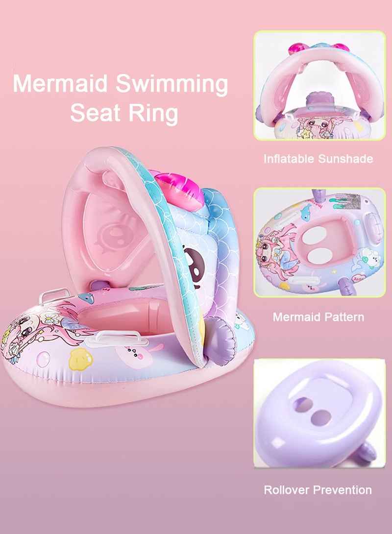 TAPIT Swimming Pool Float for Kids, Swimming Ring with Canopy, Children Waist Float Ring Inflatable Baby Float with Safety Seat, Baby Swimming Ring for Toddlers Swim Trainer (Pink Mermaid) - Image 3