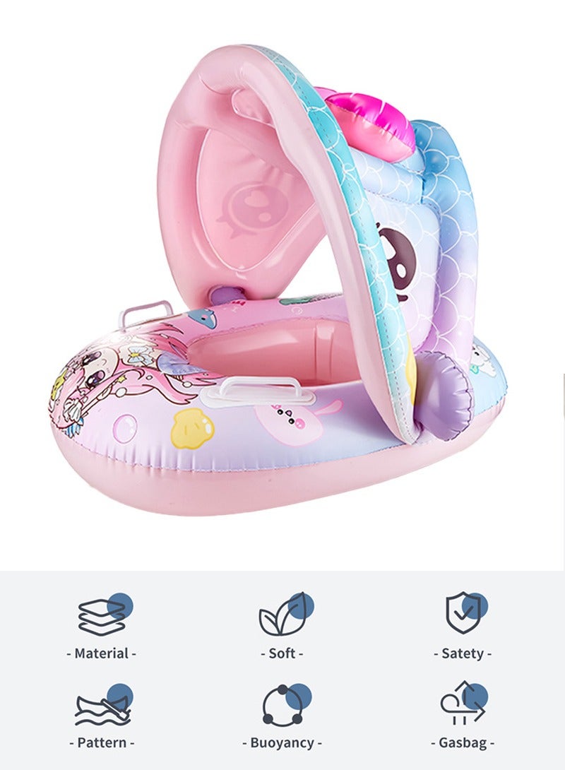 TAPIT Swimming Pool Float for Kids, Swimming Ring with Canopy, Children Waist Float Ring Inflatable Baby Float with Safety Seat, Baby Swimming Ring for Toddlers Swim Trainer (Pink Mermaid) - Image 2