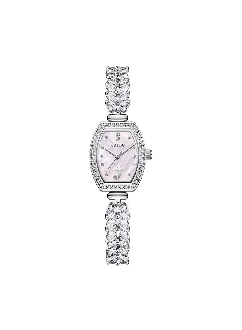 xozgdovg Mermaid ladies watch fashion full diamond ladies watch small barrel watch waterproof luxury bracelet quartz watch /KD8820 silver shell white steel belt  - Image 1