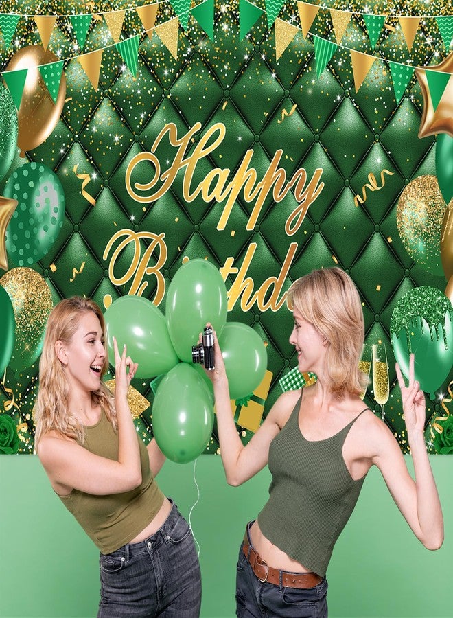 Avezano Green Happy Birthday Banner Gold Green Bokeh Balloons Happy Birthday Photography Background for Men Women Green Gold Birthday Party Decoration Banner 70.8 x 43.3 Inch - Image 5