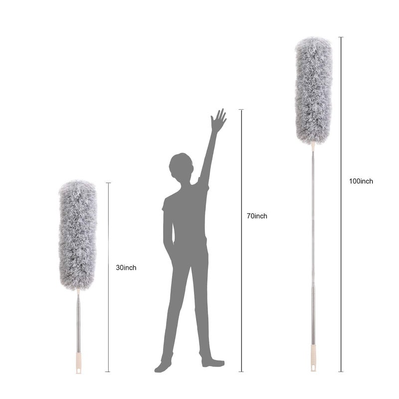 TECH LOGO ELECTRONICS Microfiber Duster for Cleaning Fan High Ceiling Blinds Furniture Cars 1PCS Extendable Feather Duster 30 to 100 Inches Reusable Bendable WashableGray  - Image 3