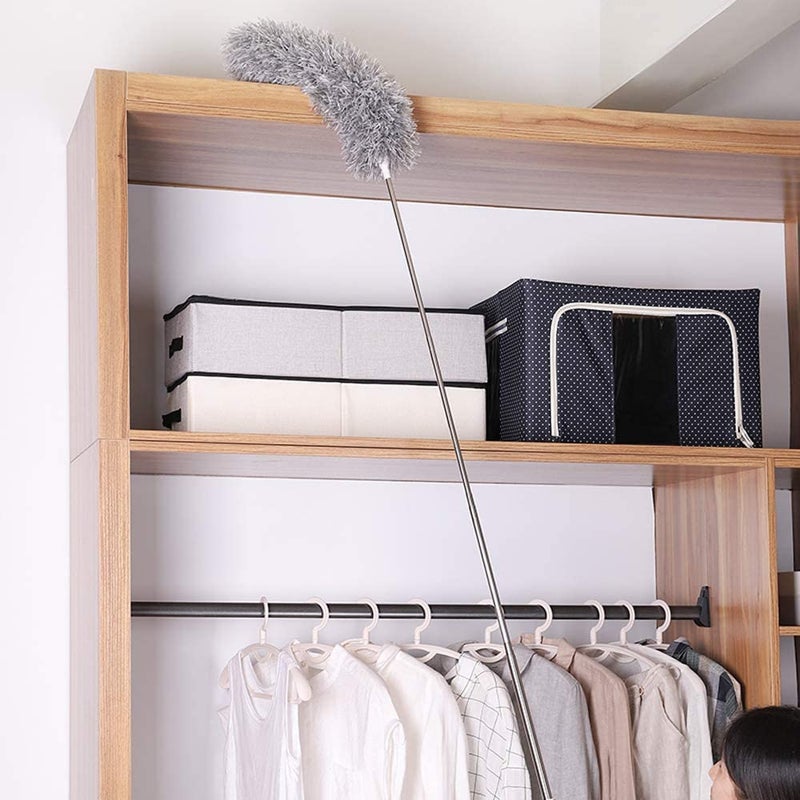 TECH LOGO ELECTRONICS Microfiber Duster for Cleaning Fan High Ceiling Blinds Furniture Cars 1PCS Extendable Feather Duster 30 to 100 Inches Reusable Bendable WashableGray  - Image 2