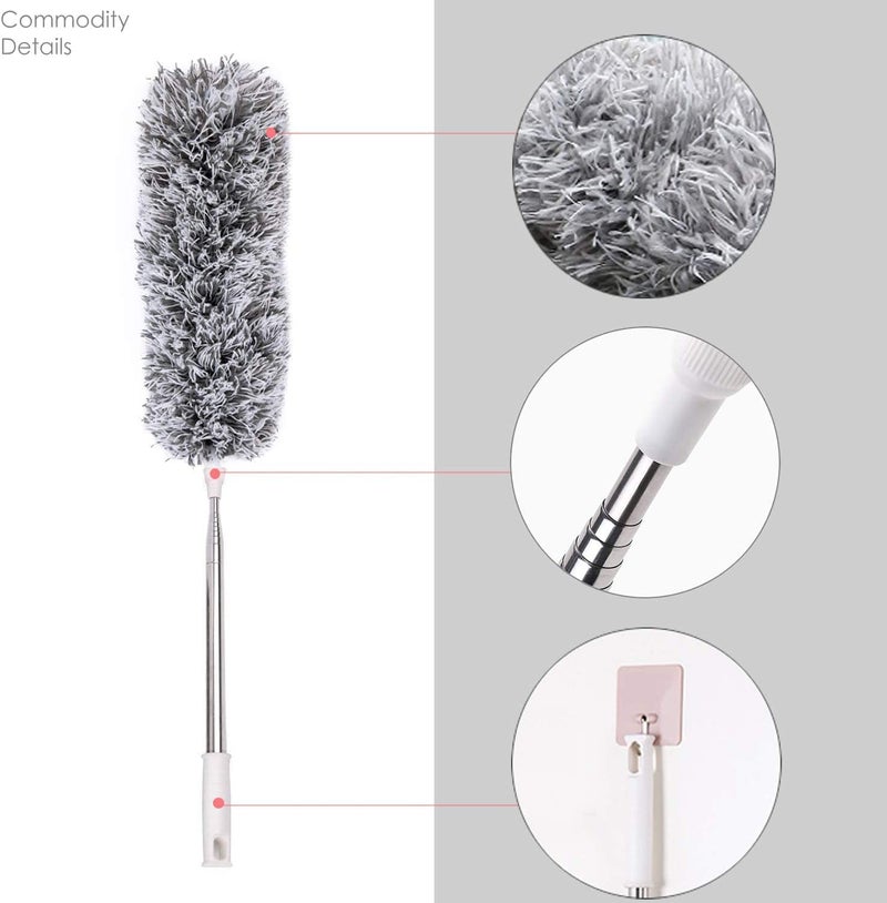 TECH LOGO ELECTRONICS Microfiber Duster for Cleaning Fan High Ceiling Blinds Furniture Cars 1PCS Extendable Feather Duster 30 to 100 Inches Reusable Bendable WashableGray  - Image 5