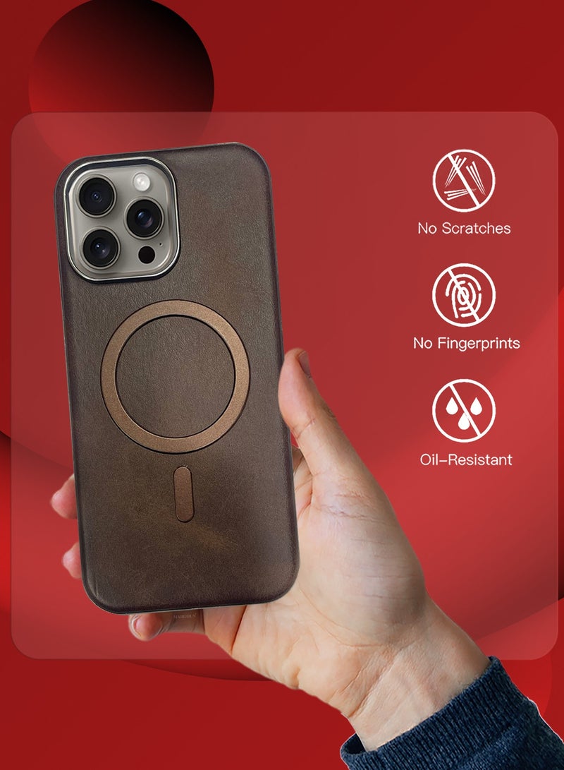 CATANES iPhone 15 Pro Max Leather Case, Compatible with Magsafe, Vintage Aesthetic, Comfort Grip, Camera Bump Frame  - Image 2