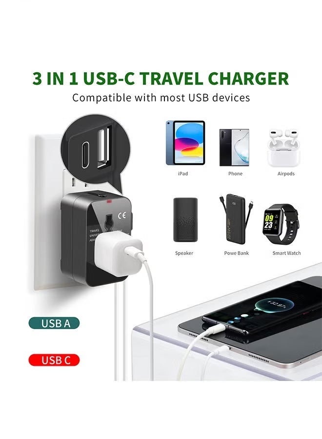 WINSEE Universal Travel Adapter with USB-C and 1 USB Port All in One International Power Adapter Compatible with EU UK US AU Plugs Multi USB Wall Charger for Worldwide Travel and Daily Use - Image 2