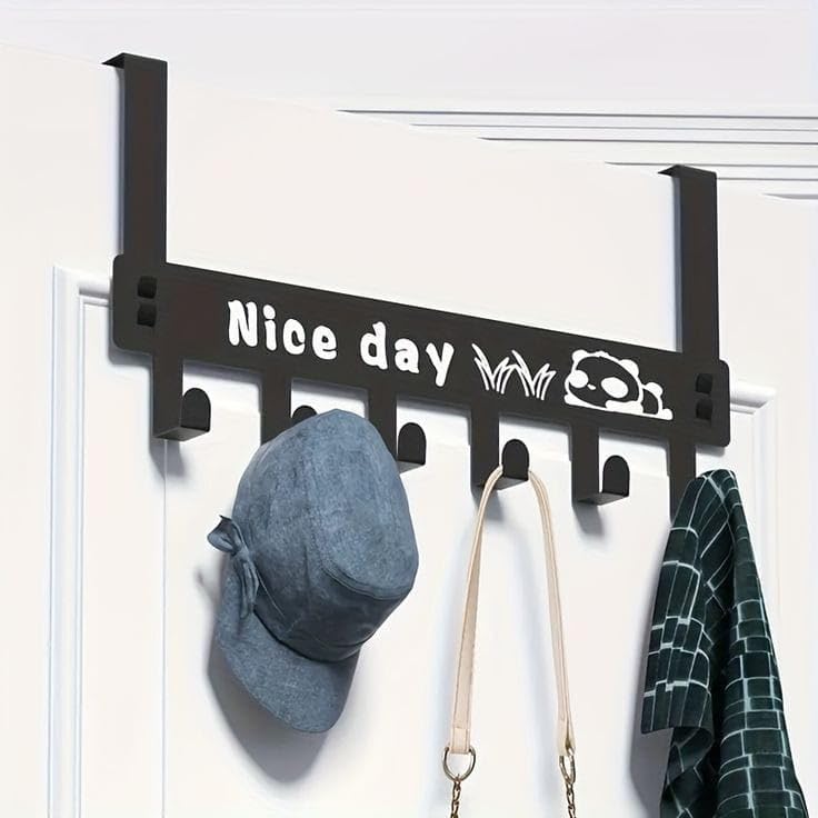 Home OverTheDoor Hook Pack of 1 HeavyDuty Over Door Hanger Holder for Coat Hanging Robe Hat Clothes Towels Bathroom Organiser Towel Rack 6 Hooks Matte Black - Image 3