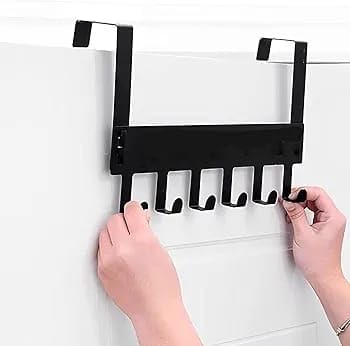 Home OverTheDoor Hook Pack of 1 HeavyDuty Over Door Hanger Holder for Coat Hanging Robe Hat Clothes Towels Bathroom Organiser Towel Rack 6 Hooks Matte Black - Image 1