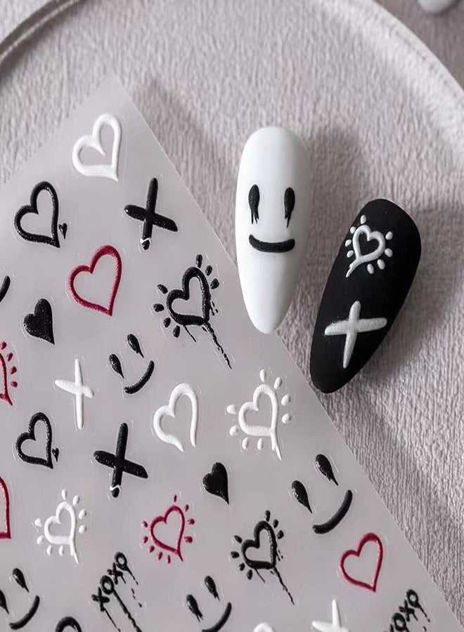 Dedyel Smile Face Nail Stickers 5D Embossed Simple Graffiti Self-Adhesive Stickers for Nail Art Decoration for Men Women Couples - Image 3
