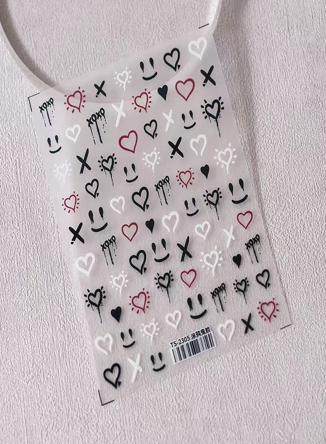 Dedyel Smile Face Nail Stickers 5D Embossed Simple Graffiti Self-Adhesive Stickers for Nail Art Decoration for Men Women Couples - Image 5