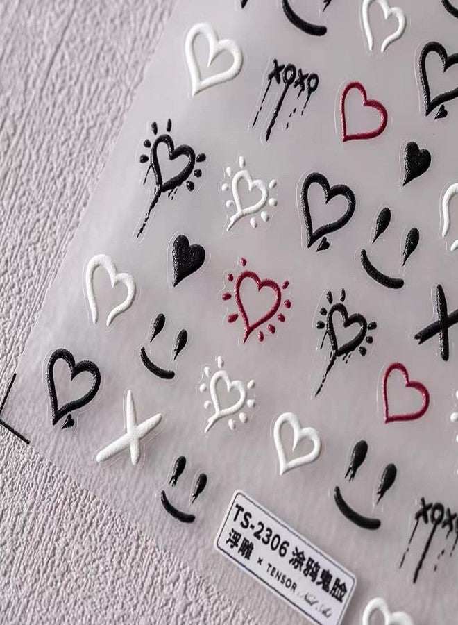 Dedyel Smile Face Nail Stickers 5D Embossed Simple Graffiti Self-Adhesive Stickers for Nail Art Decoration for Men Women Couples - Image 4
