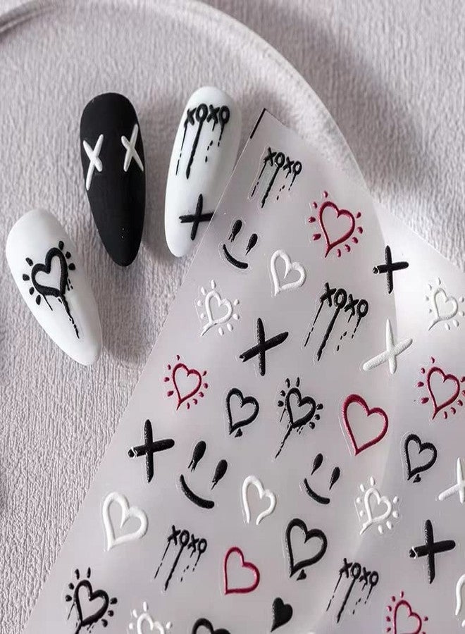 Dedyel Smile Face Nail Stickers 5D Embossed Simple Graffiti Self-Adhesive Stickers for Nail Art Decoration for Men Women Couples - Image 2