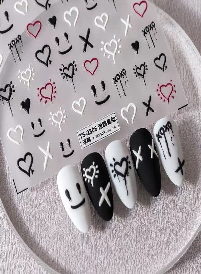 Dedyel Smile Face Nail Stickers 5D Embossed Simple Graffiti Self-Adhesive Stickers for Nail Art Decoration for Men Women Couples - Image 1