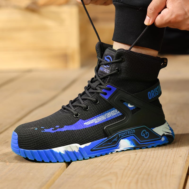 ORISTACO Work Safety Crew Boots Lightweight Breathable Industry Construction Steel Toe Sneakers, 0297 Blue 39 - Image 2