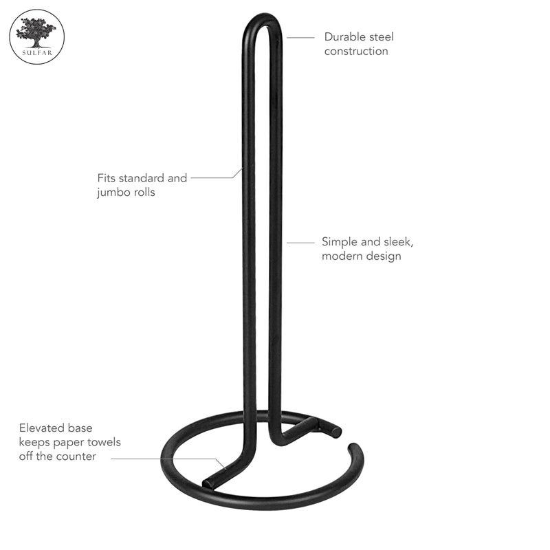 Sulfar Metal Black Tissue Roll Paper Holder/Paper Towel Holder for Home, Paper Roll Dispenser for Bathroom and Dining Table - Image 3