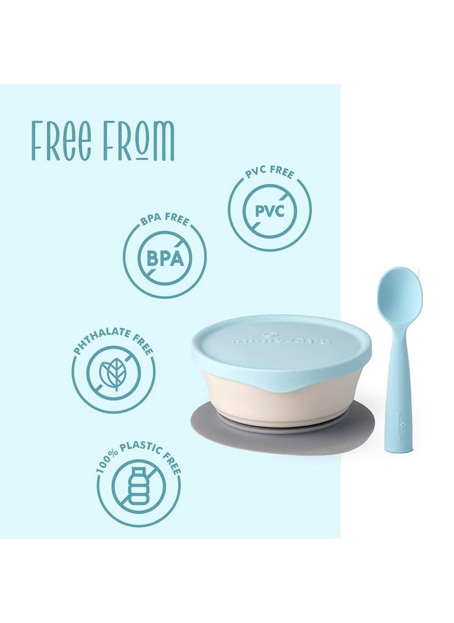 Miniware First Bites Set With Cereal Bowl, Detachable Suction Foot, And Training Spoon For Baby Toddler Kids - Promotes Self Feeding | Eco-Friendly And Bpa Free | Dishwasher Safe (Vanilla & Aqua)  - Image 3