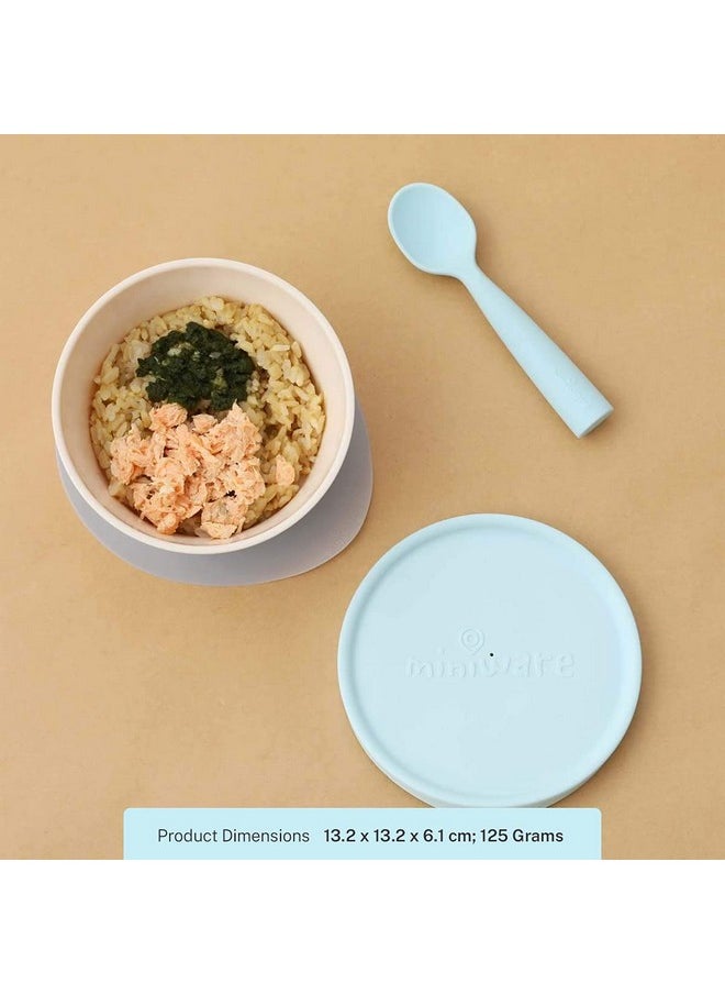 Miniware First Bites Set With Cereal Bowl, Detachable Suction Foot, And Training Spoon For Baby Toddler Kids - Promotes Self Feeding | Eco-Friendly And Bpa Free | Dishwasher Safe (Vanilla & Aqua)  - Image 4