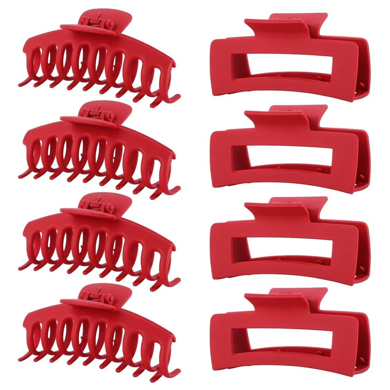 Red Hair Clips for Women  8 Pack 43 Inch Large Hair Claw Clips for Women Thin Thick Curly Hair Big Matte Banana ClipsStrong Hold jaw clips