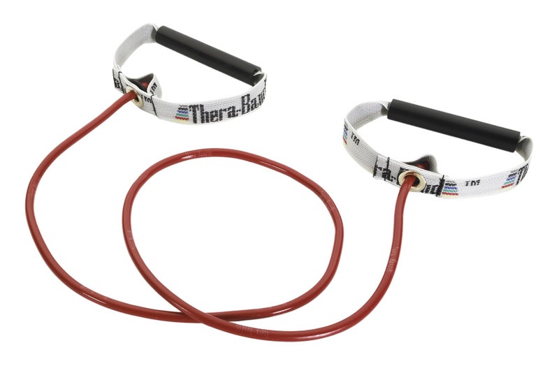 TheraBand Thera-Band Professional Latex Resistance Tubing with Handles For Upper-Body Exercise, Rehab and Conditioning, Hard Handles, 48 Inch, Red, Medium, Beginner Level 3 - Image 1