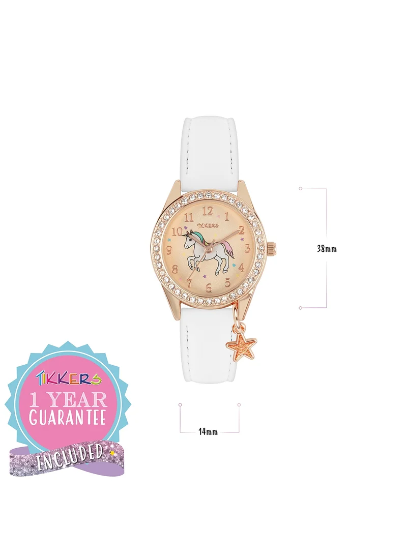 Tikkers Tikkers Girls White PU Strap Unicorn Watch, necklace and purse set ATK1063