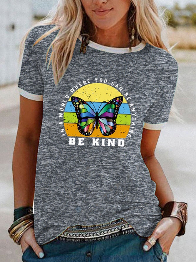Wish Kind Butterfly Pattern Printed Short Sleeve T-Shirt For Women - Image 5