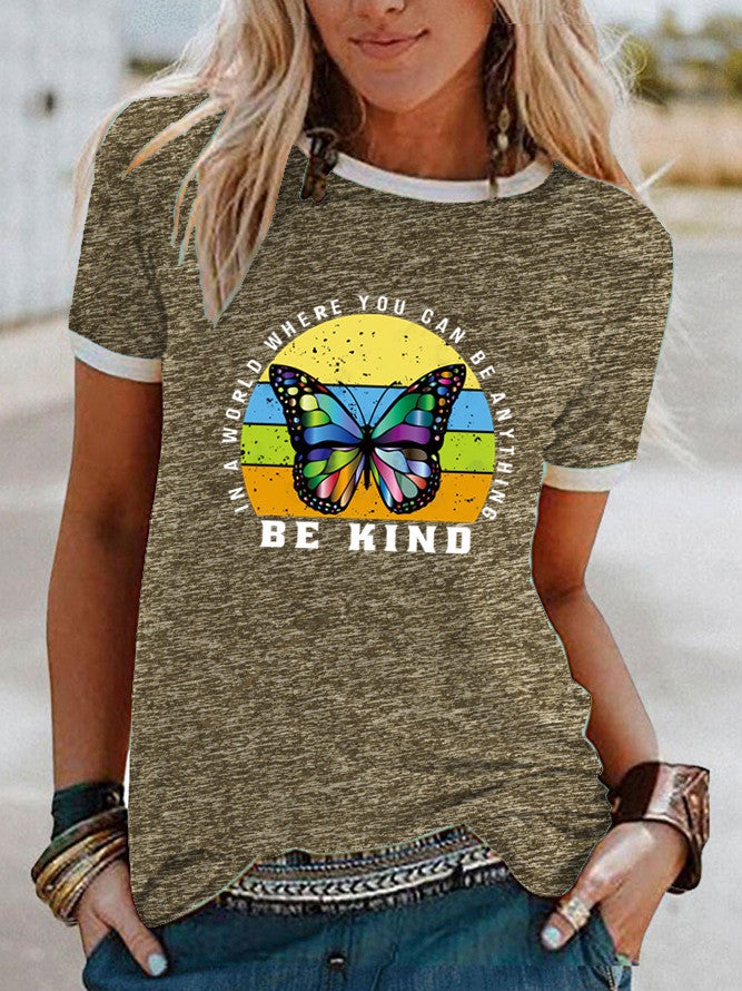 Wish Kind Butterfly Pattern Printed Short Sleeve T-Shirt For Women - Image 3