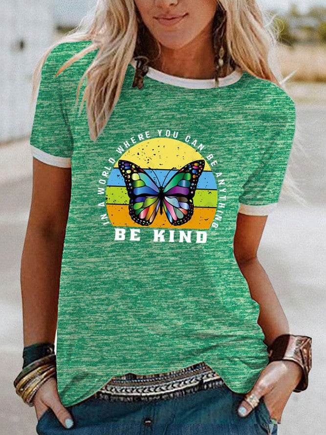 Wish Kind Butterfly Pattern Printed Short Sleeve T-Shirt For Women - Image 1
