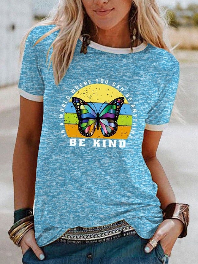 Wish Kind Butterfly Pattern Printed Short Sleeve T-Shirt For Women - Image 4