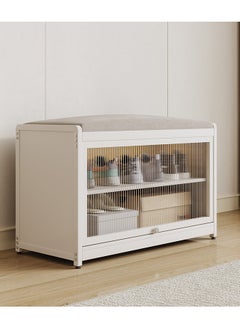 XiuWoo Shoe Rack Bench, Home Doorway Stool Shoe Cabinet, With Soft Upholstered Cushion, Transparent Door,Small Household Can Storage Shoe Shelf  - Image 1