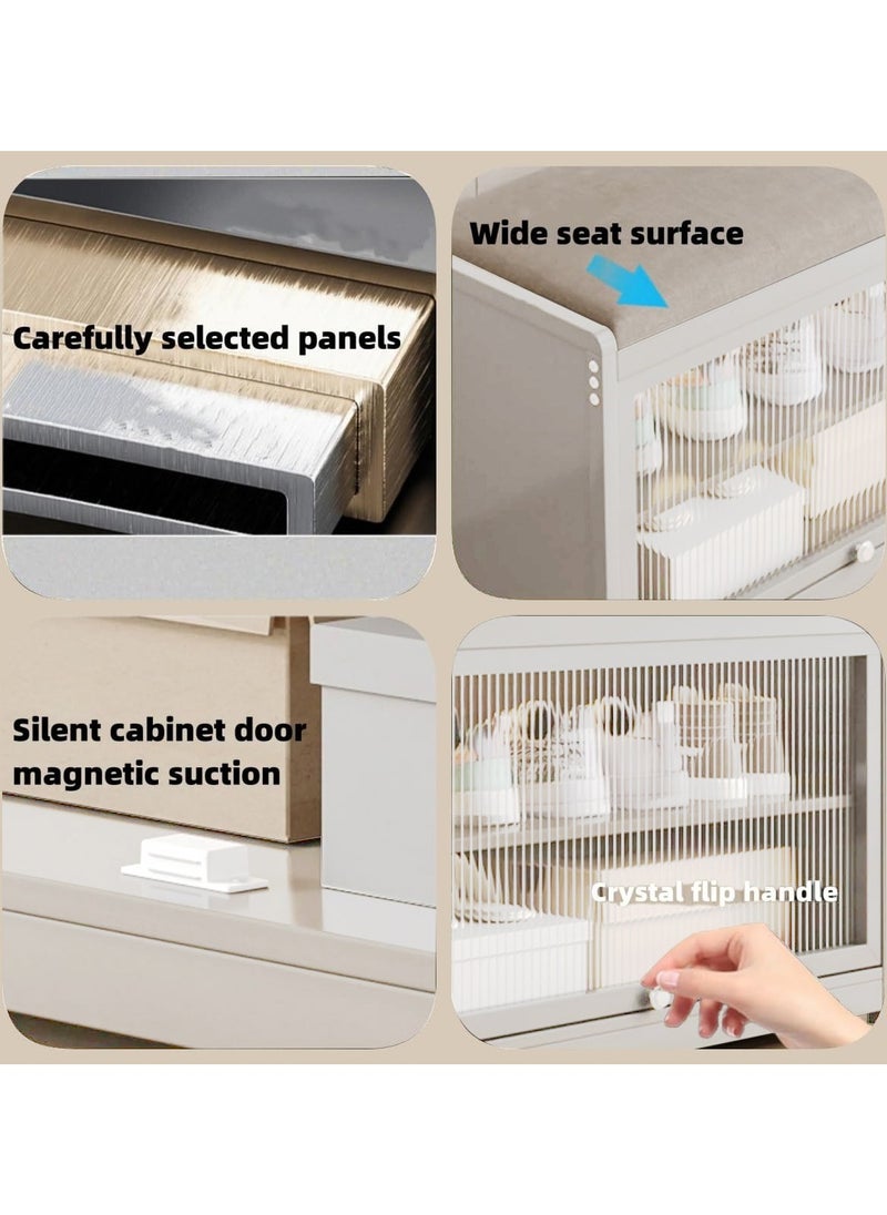 Shoe Rack Bench, Home Doorway Stool Shoe Cabinet, With Soft Upholstered Cushion, Transparent Door,Small Household Can Storage Shoe Shelf