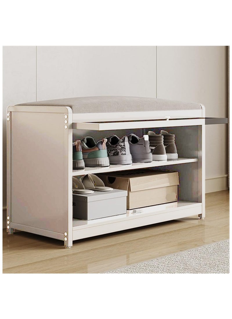 Shoe Rack Bench, Home Doorway Stool Shoe Cabinet, With Soft Upholstered Cushion, Transparent Door,Small Household Can Storage Shoe Shelf