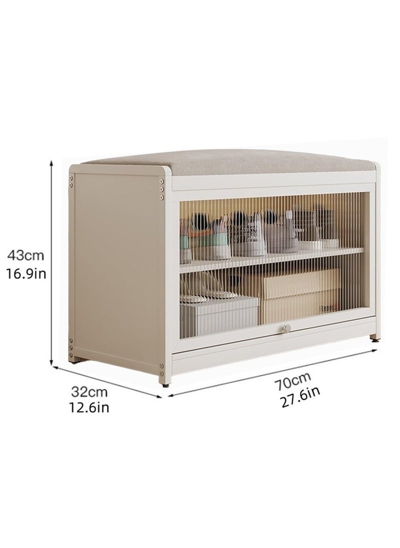 Shoe Rack Bench, Home Doorway Stool Shoe Cabinet, With Soft Upholstered Cushion, Transparent Door,Small Household Can Storage Shoe Shelf