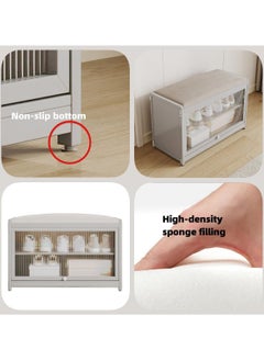 XiuWoo Shoe Rack Bench, Home Doorway Stool Shoe Cabinet, With Soft Upholstered Cushion, Transparent Door,Small Household Can Storage Shoe Shelf  - Image 5