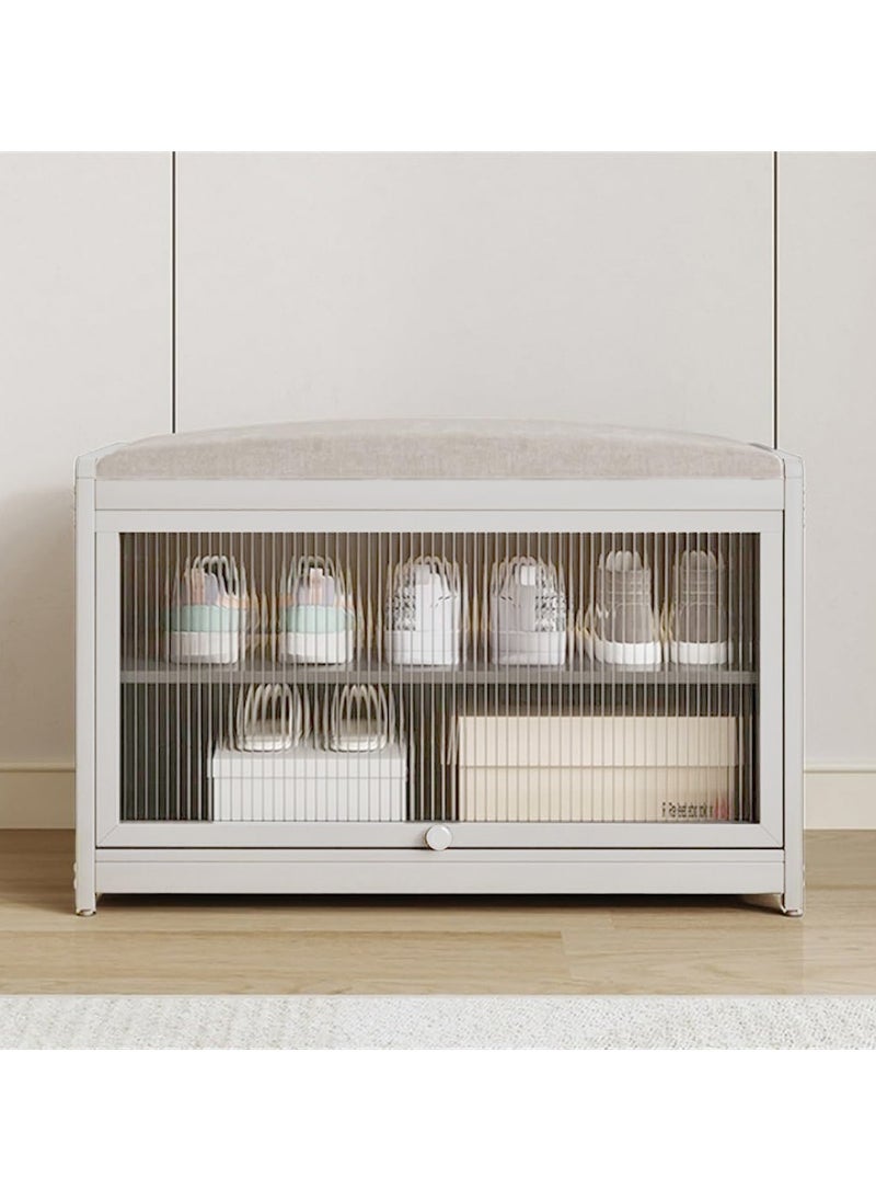 Shoe Rack Bench, Home Doorway Stool Shoe Cabinet, With Soft Upholstered Cushion, Transparent Door,Small Household Can Storage Shoe Shelf