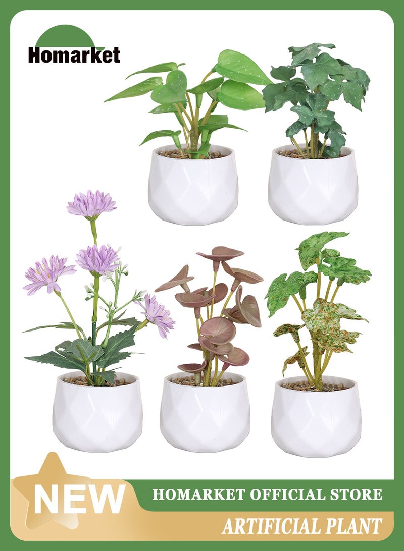 هومار كيت 5 عبوات من النباتات المزيفة الصغيرة في الأواني، نباتات خضراء صناعية بوعاء، نباتات صناعية مزروعة بوعاء زهور في الأماكن المغلقة لمكتب المكتب وطاولة القهوة والحمام وغرفة النوم وديكورات المنزل - Image 1