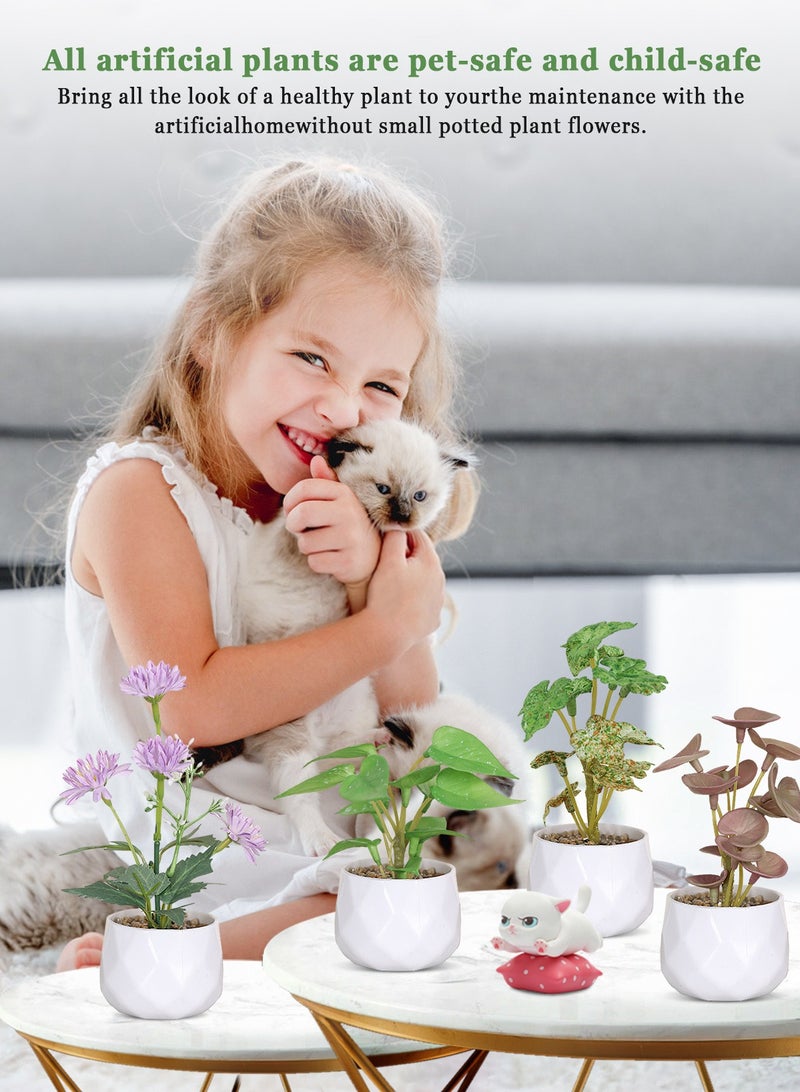 هومار كيت 5 عبوات من النباتات المزيفة الصغيرة في الأواني، نباتات خضراء صناعية بوعاء، نباتات صناعية مزروعة بوعاء زهور في الأماكن المغلقة لمكتب المكتب وطاولة القهوة والحمام وغرفة النوم وديكورات المنزل - Image 2