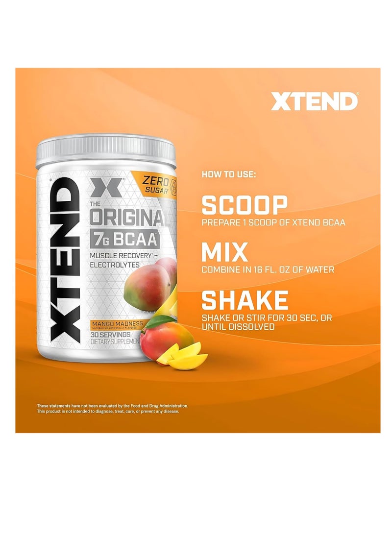 SCIVATION - XTEND Original BCAA Mango Madness – 7g BCAA for Muscle Recovery & Electrolytes (30 Servings, Zero Sugar) - Image 1
