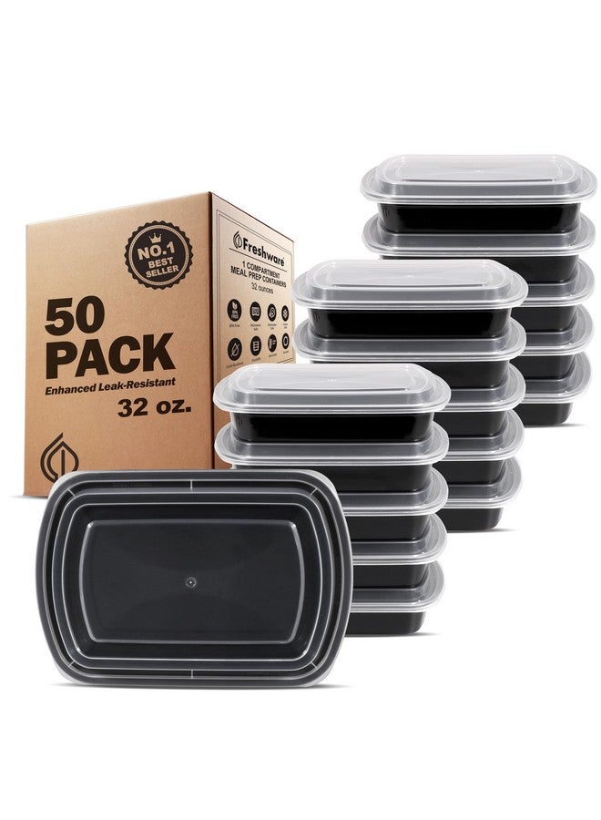 Freshware Meal Prep Containers [50 Pack] 1 Compartment with Lids, Food Storage Containers, Bento Box, BPA Free, Stackable, Microwave/Dishwasher/Freezer Safe (32 oz) - Image 1