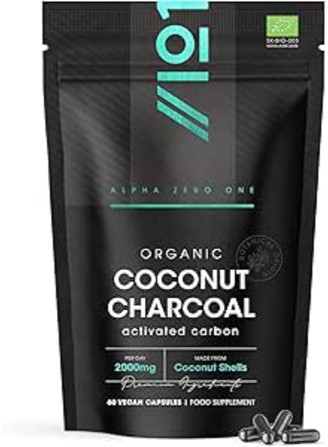 الفحم العضوي من جوز الهند 2000 مجم – يدعم إزالة السموم وصحة الجهاز الهضمي، صنع في المملكة المتحدة، 60 كبسولة - Image 1