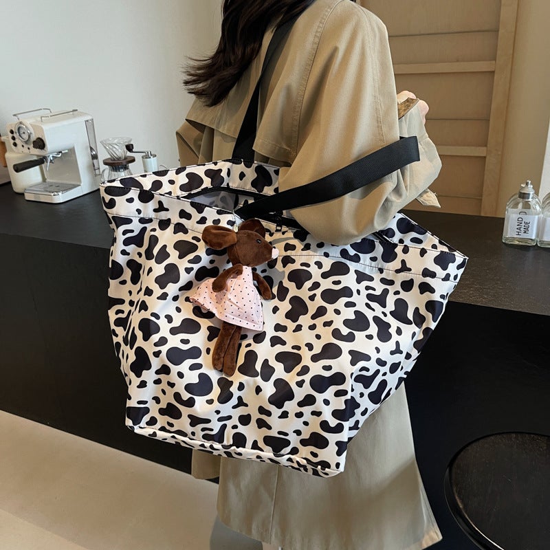 Bags For Women Korean Style Leopard Print Large Capacity Canvas Tote Bag Versatile Retro Trendy Casual Versatile - Image 5