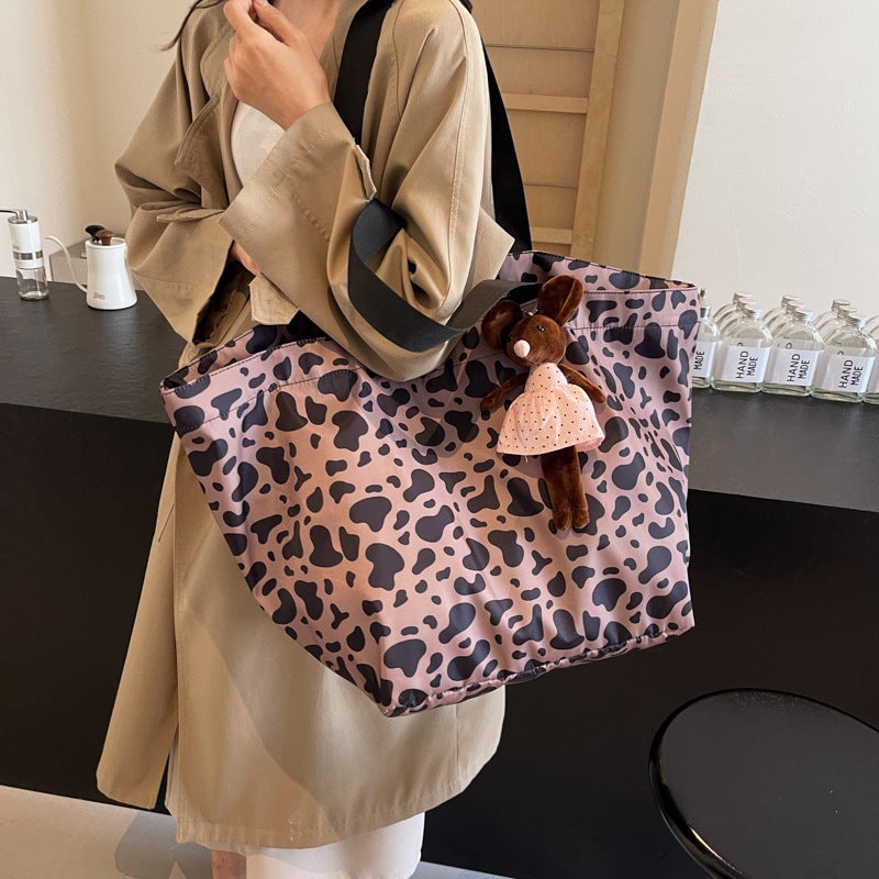 Bags For Women Korean Style Leopard Print Large Capacity Canvas Tote Bag Versatile Retro Trendy Casual Versatile - Image 4