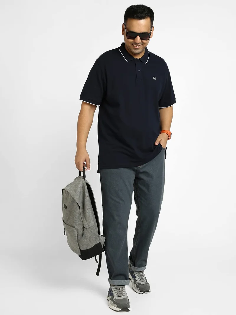 Urbano Fashion  Urbano Plus Men's Blue Solid Regular Fit Half Sleeve Cotton Polo T-Shirt  | Best Price UAE