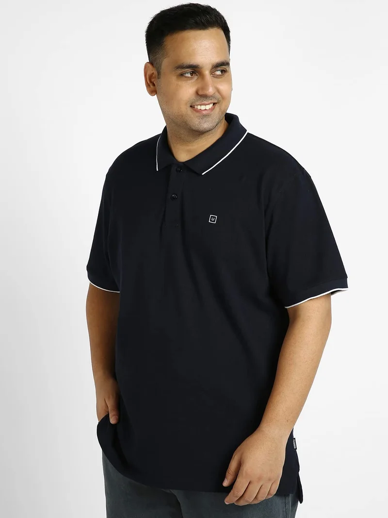 Urbano Fashion  Urbano Plus Men's Blue Solid Regular Fit Half Sleeve Cotton Polo T-Shirt  | Best Price UAE