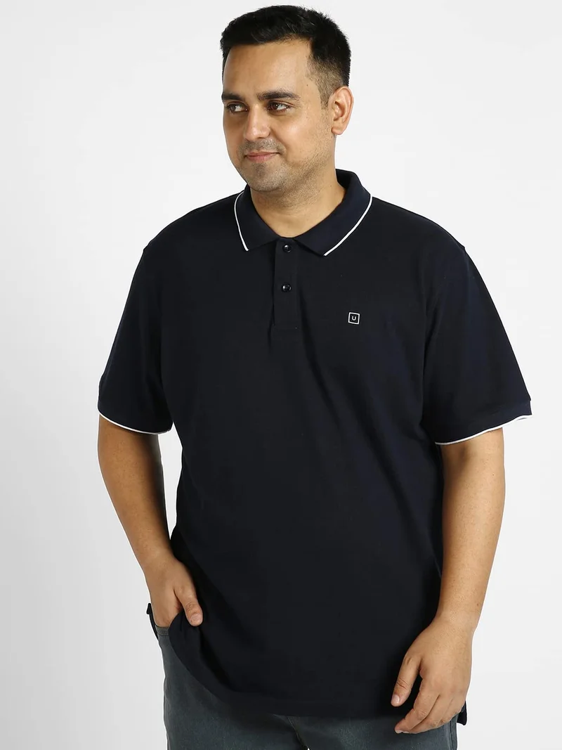 Urbano Plus Men's Blue Solid Regular Fit Half Sleeve Cotton Polo T-Shirt