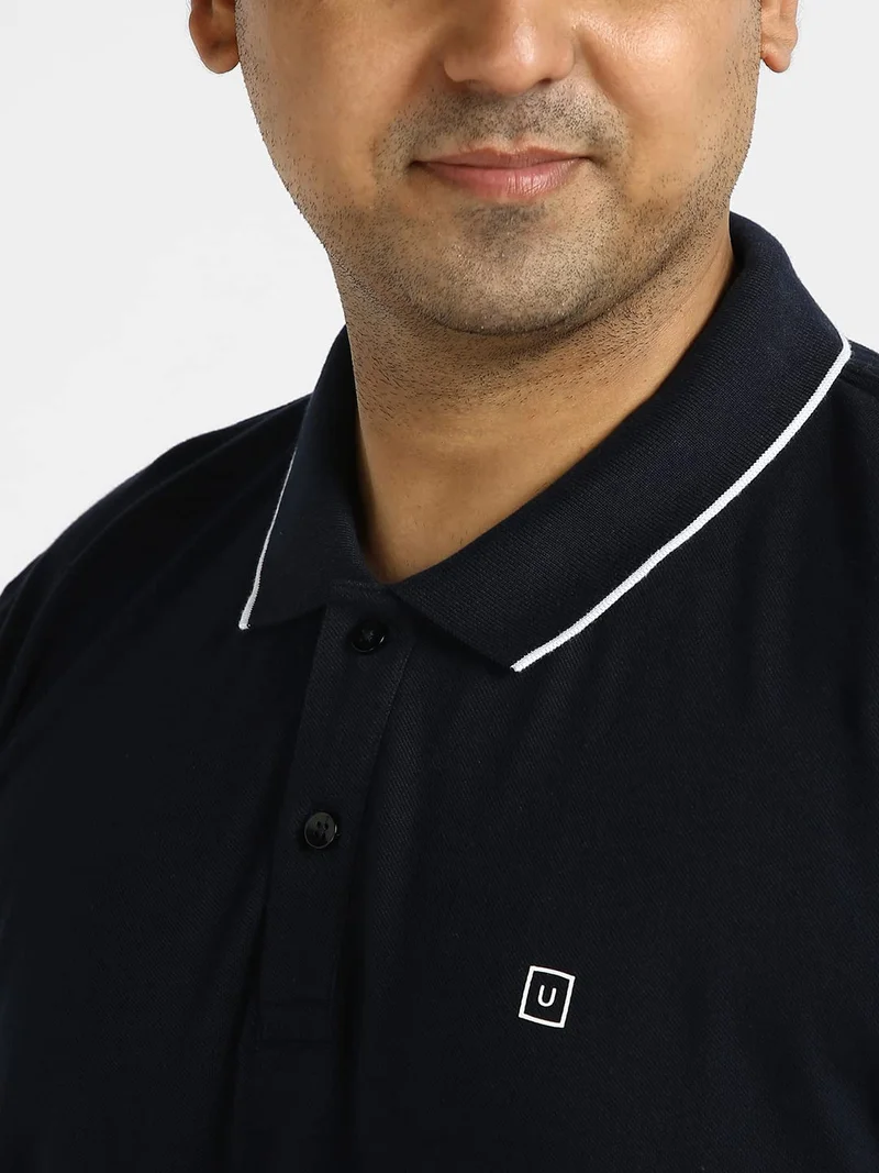 Urbano Fashion  Urbano Plus Men's Blue Solid Regular Fit Half Sleeve Cotton Polo T-Shirt  | Best Price UAE